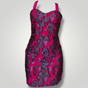 Rebecca Vallance Magenta and Purple Bustier Mini Dress